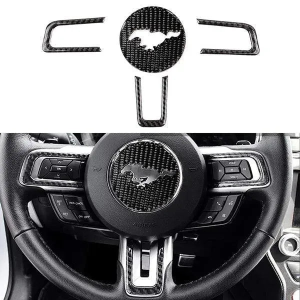 Mustang 2015-2023 Real Carbon Fiber Steering Wheel Stick-On Overlay