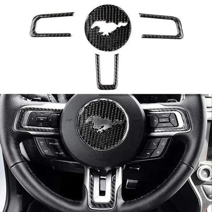 Mustang 2015-2023 Real Carbon Fiber Steering Wheel Stick-On Overlay