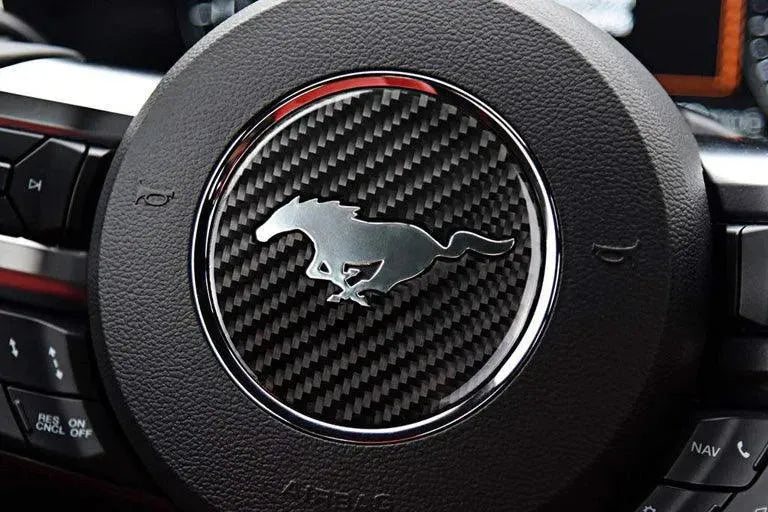 Mustang 2015-2023 Real Carbon Fiber Steering Wheel Stick-On Overlay