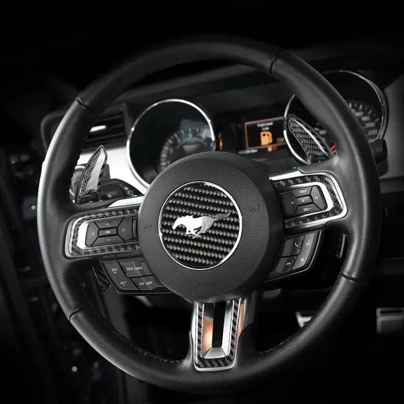 Mustang 2015-2023 Real Carbon Fiber Steering Wheel Stick-On Overlay