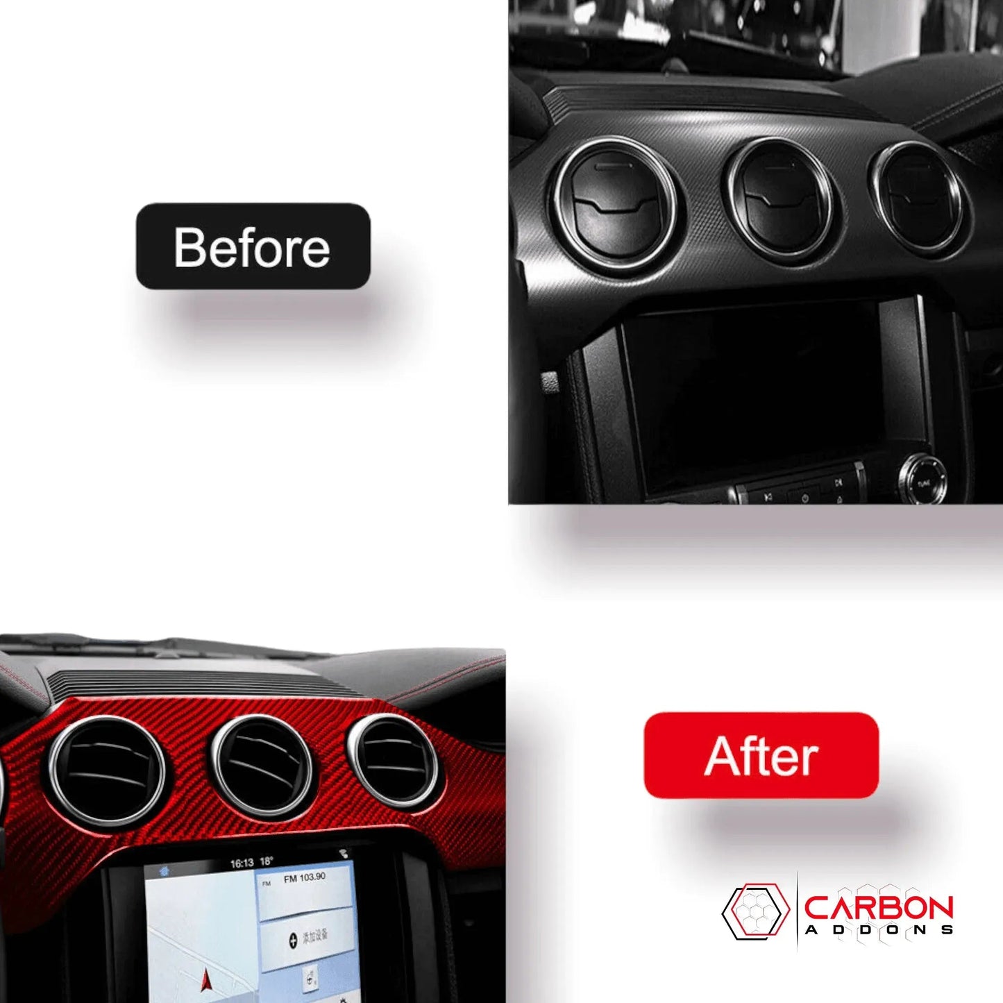 Real Carbon Fiber Whole Front Dash Overlay for Mustang 2015-2023