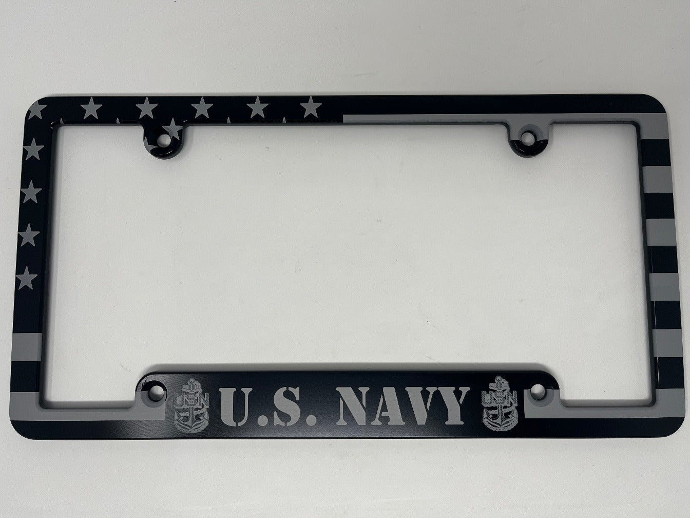 Navy American Flag Billet Aluminum License Plate Frame