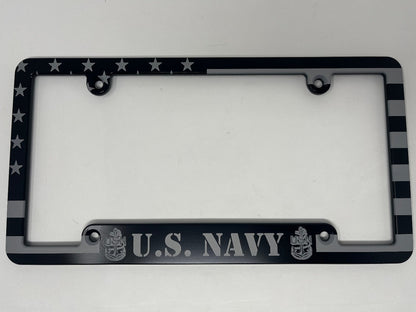 Navy American Flag Billet Aluminum License Plate Frame