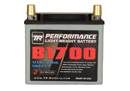 TR-B1700 17LBS AGM Lightweight Battery Street Use Race Use Track Use Universal Fit with Battery Tender (Optional)