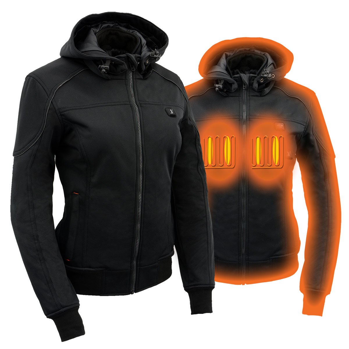 Nexgen Heat NXL2761SET Women‚Äôs Black 'Igniter' Heated Soft Shell Hooded Jacket (Rechargeable 10000mAh Battery Pack Included)