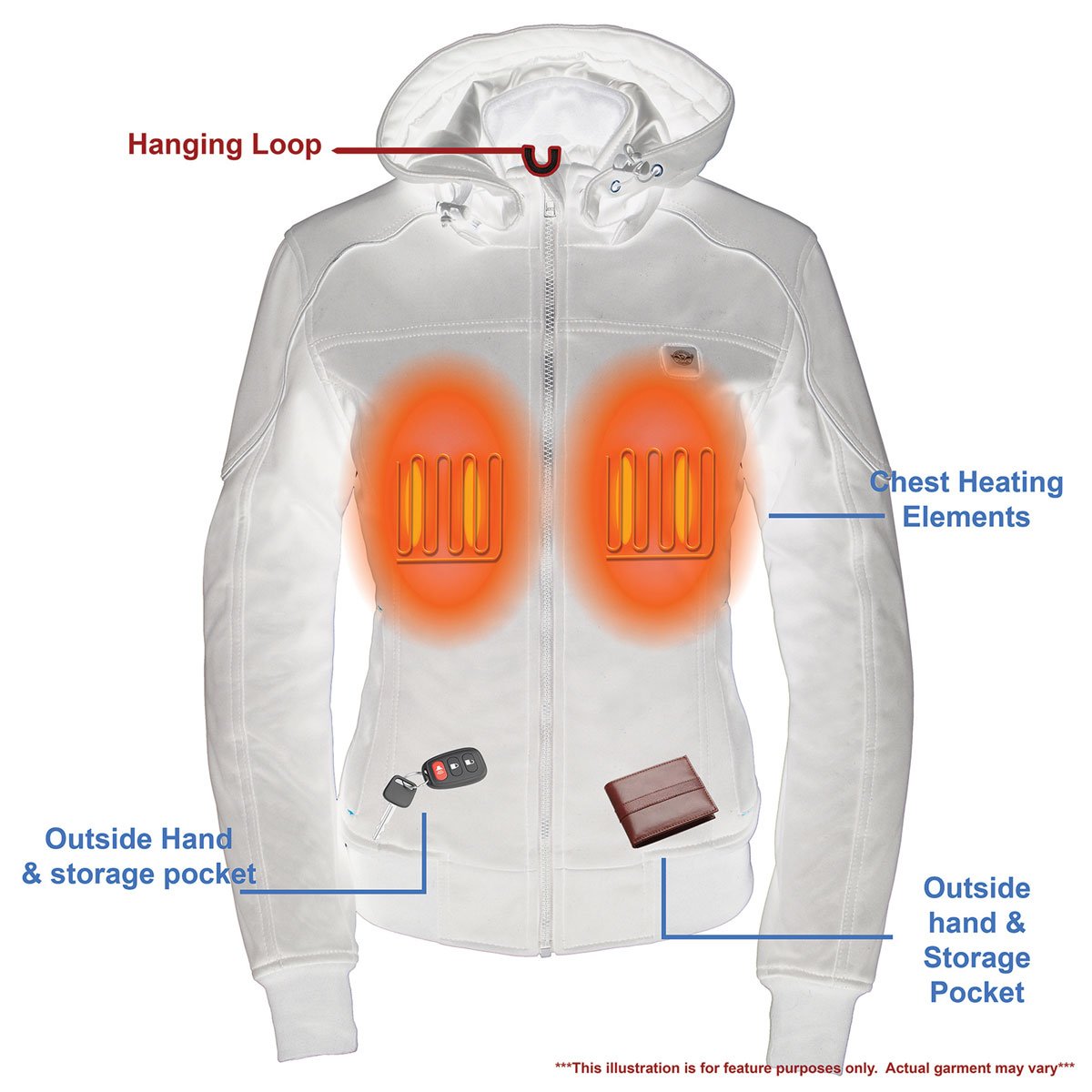 Nexgen Heat NXL2761SET Women‚Äôs Black 'Igniter' Heated Soft Shell Hooded Jacket (Rechargeable 10000mAh Battery Pack Included)