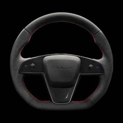 TESERY Touch Horn Plaid Round Steering Wheel Replacement for Tesla Model S / X 2021-2023