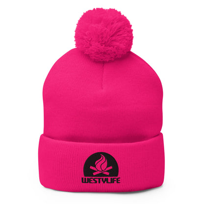 Westy Life Camp Fire Embroidered Pom-Pom Beanie