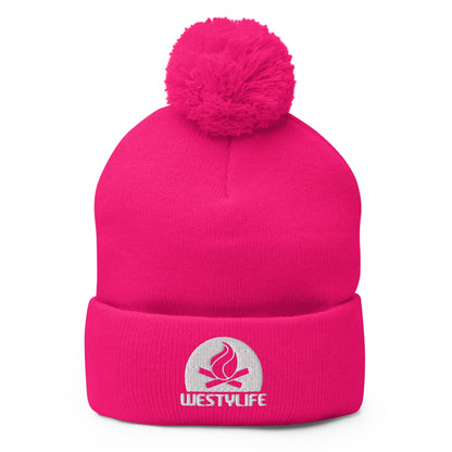 Westy Life Camp Fire Embroidered Pom-Pom Beanie
