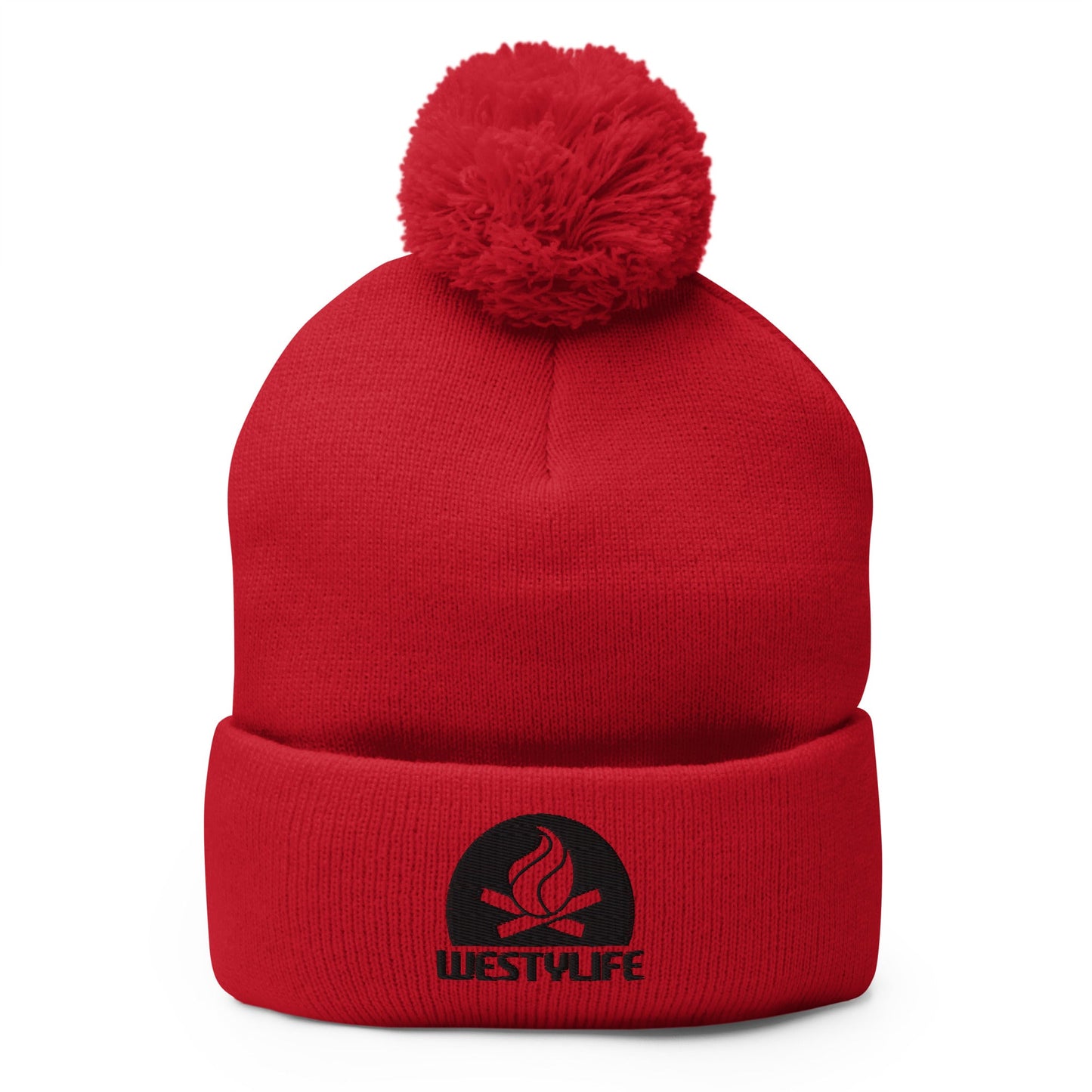 Westy Life Camp Fire Embroidered Pom-Pom Beanie