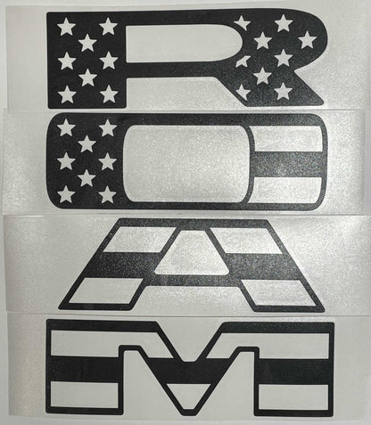 Premium Cast Matte Black Die-Cut Vinyl Flag Decals for 2019-2026 RAM Grille