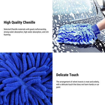 Premium Chenille Car Wash Gloves (2-Pack) | Scratch-Free | Super Absorbent | 3 Colors