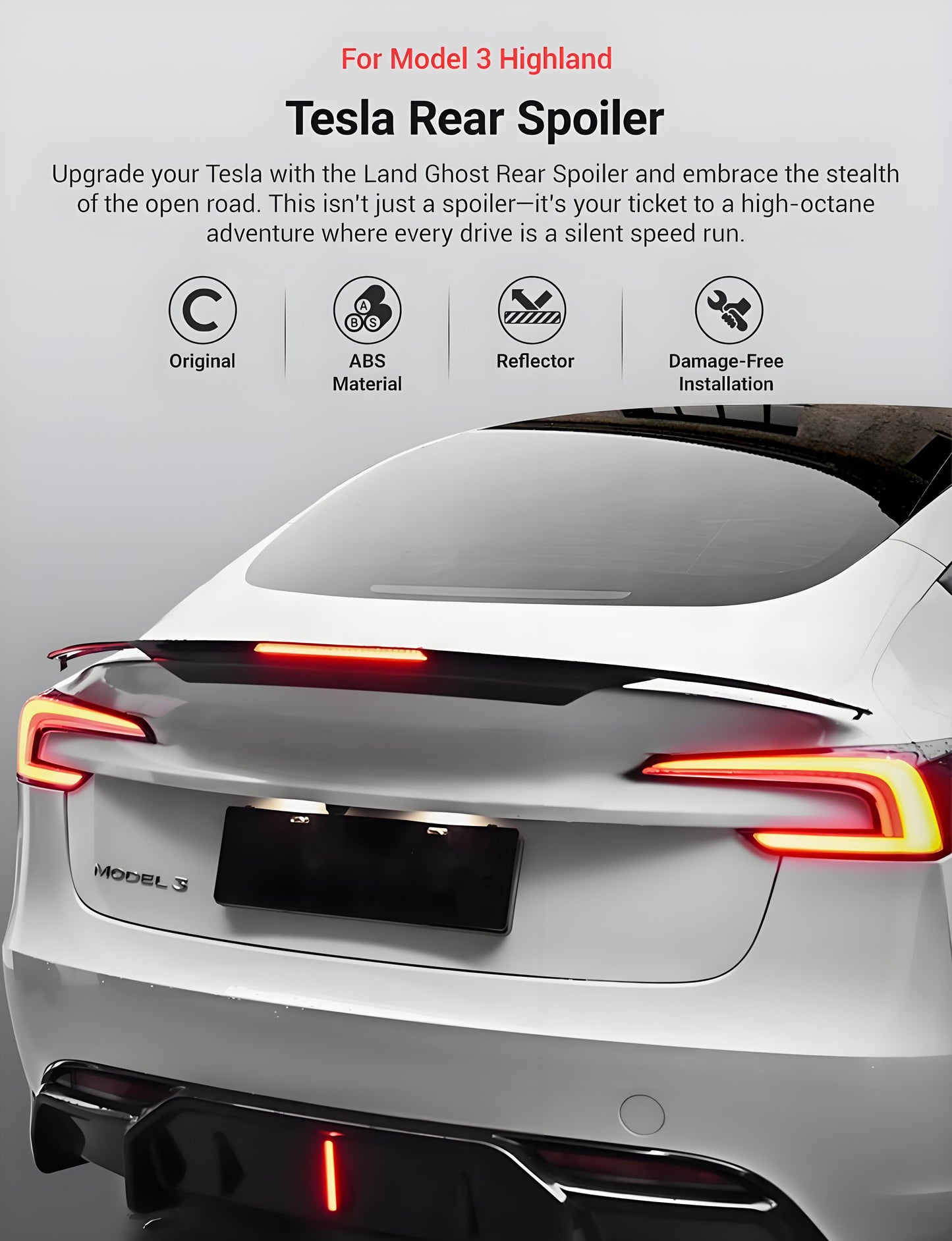 Rear Led Spoiler for Model 3 Highland / Model Y | TESERY