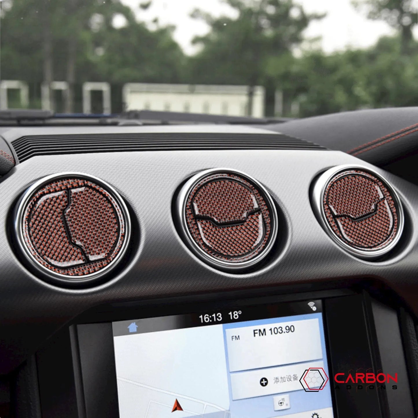 Reflective Carbon Fiber Center Air Vent Outlet Trim Overlay for Mustang 2015-2023