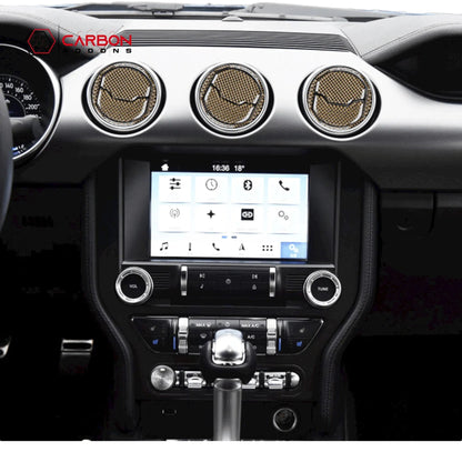 Reflective Carbon Fiber Center Air Vent Outlet Trim Overlay for Mustang 2015-2023