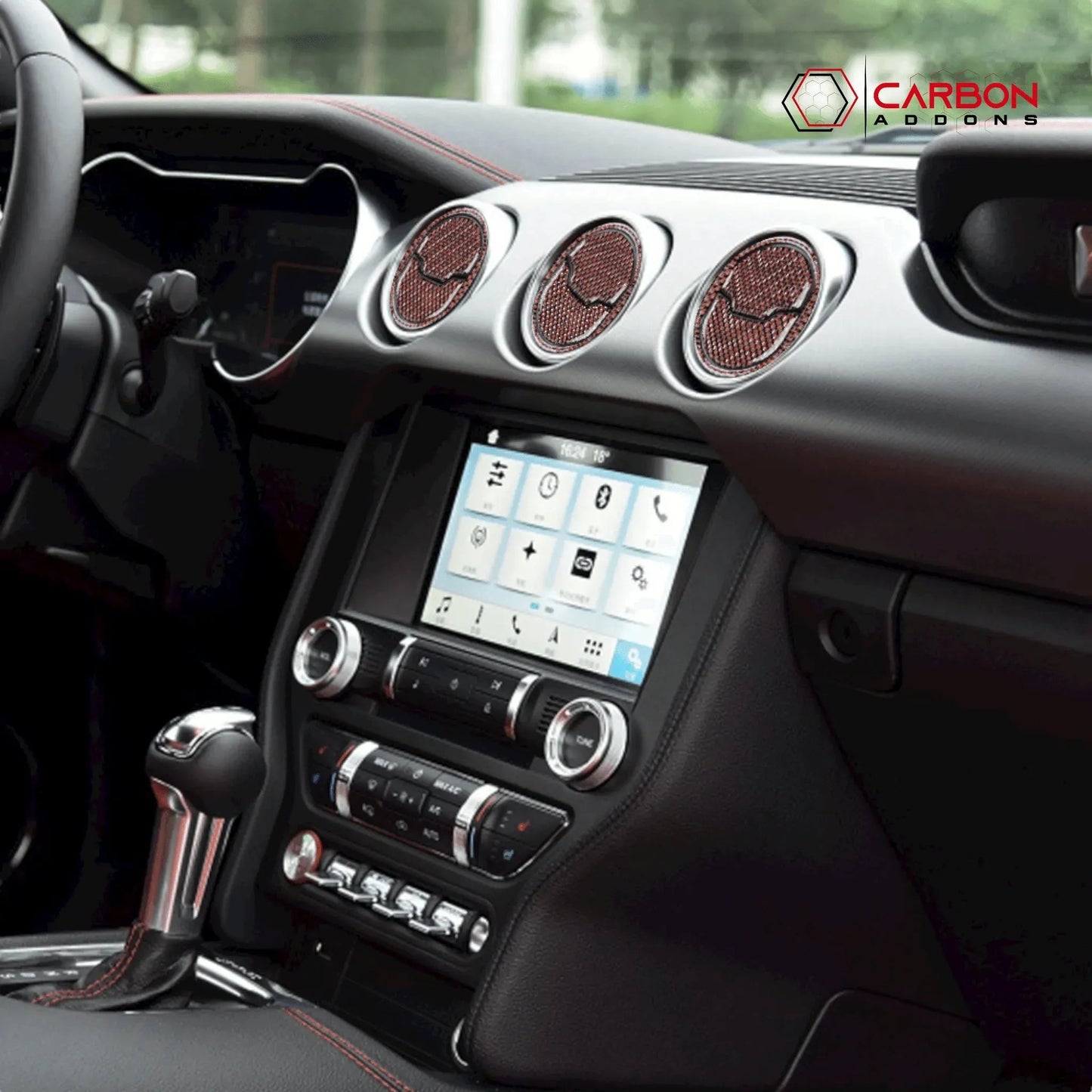 Reflective Carbon Fiber Center Air Vent Outlet Trim Overlay for Mustang 2015-2023
