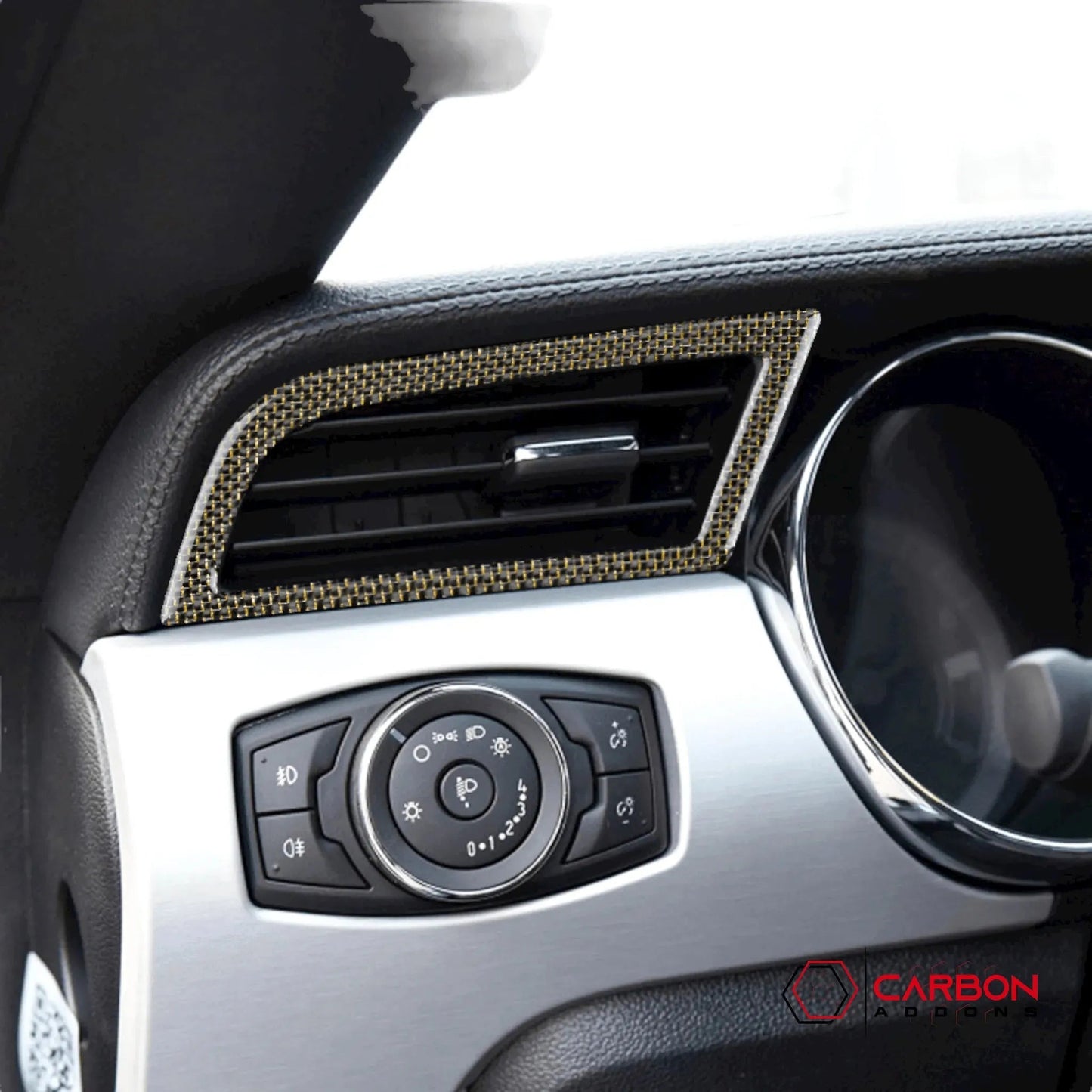 Reflective Carbon Fiber Dashboard AC Vent Trim Overlay for Mustang 2015-2023 -2pcs