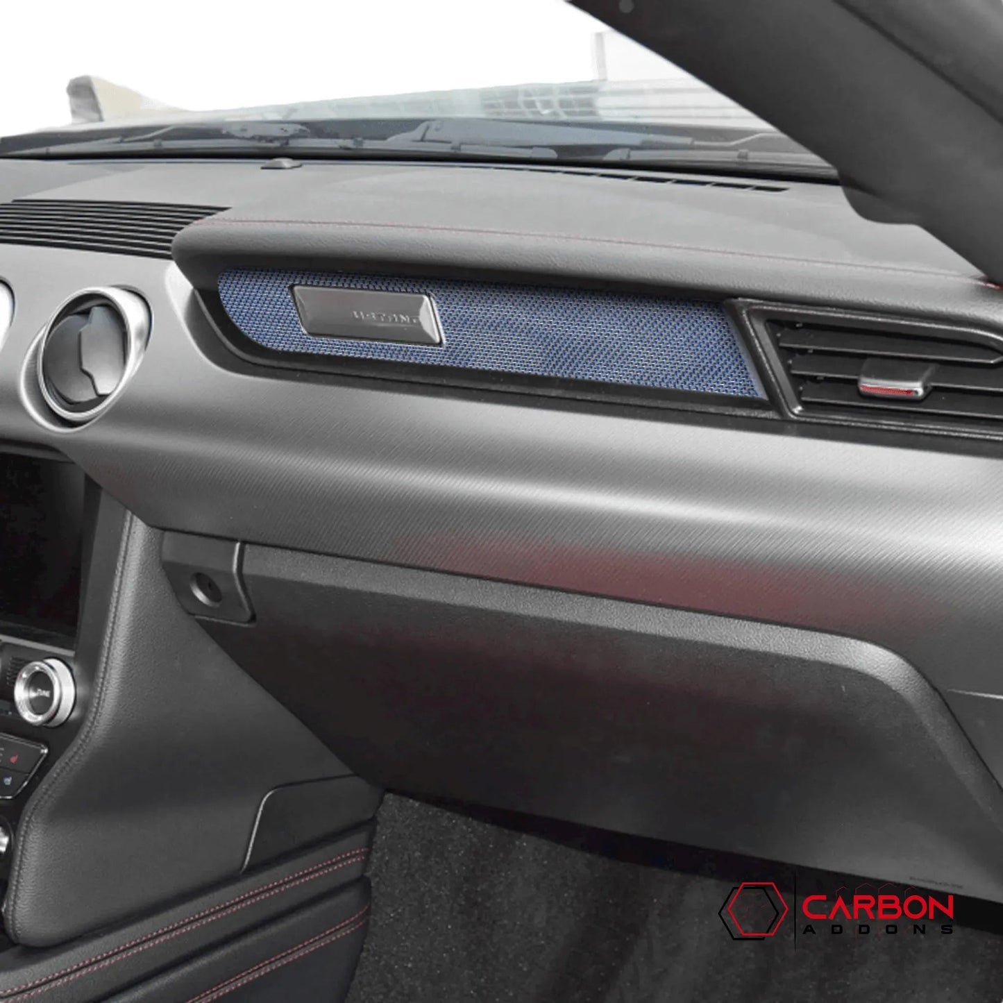 Reflective Carbon Fiber Passenger Dashboard Emblem Trim Overlay for Mustang 2015-2023