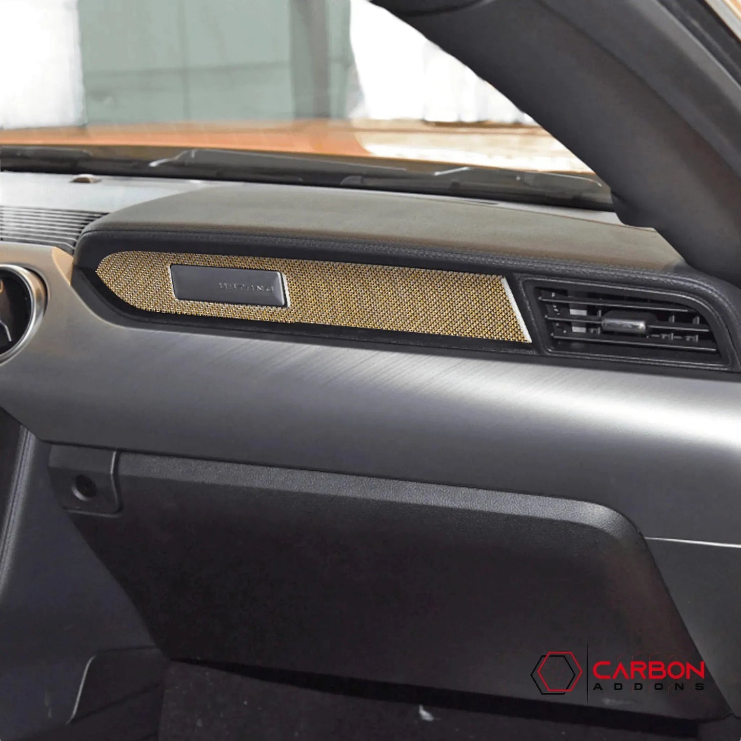 Reflective Carbon Fiber Passenger Dashboard Emblem Trim Overlay for Mustang 2015-2023