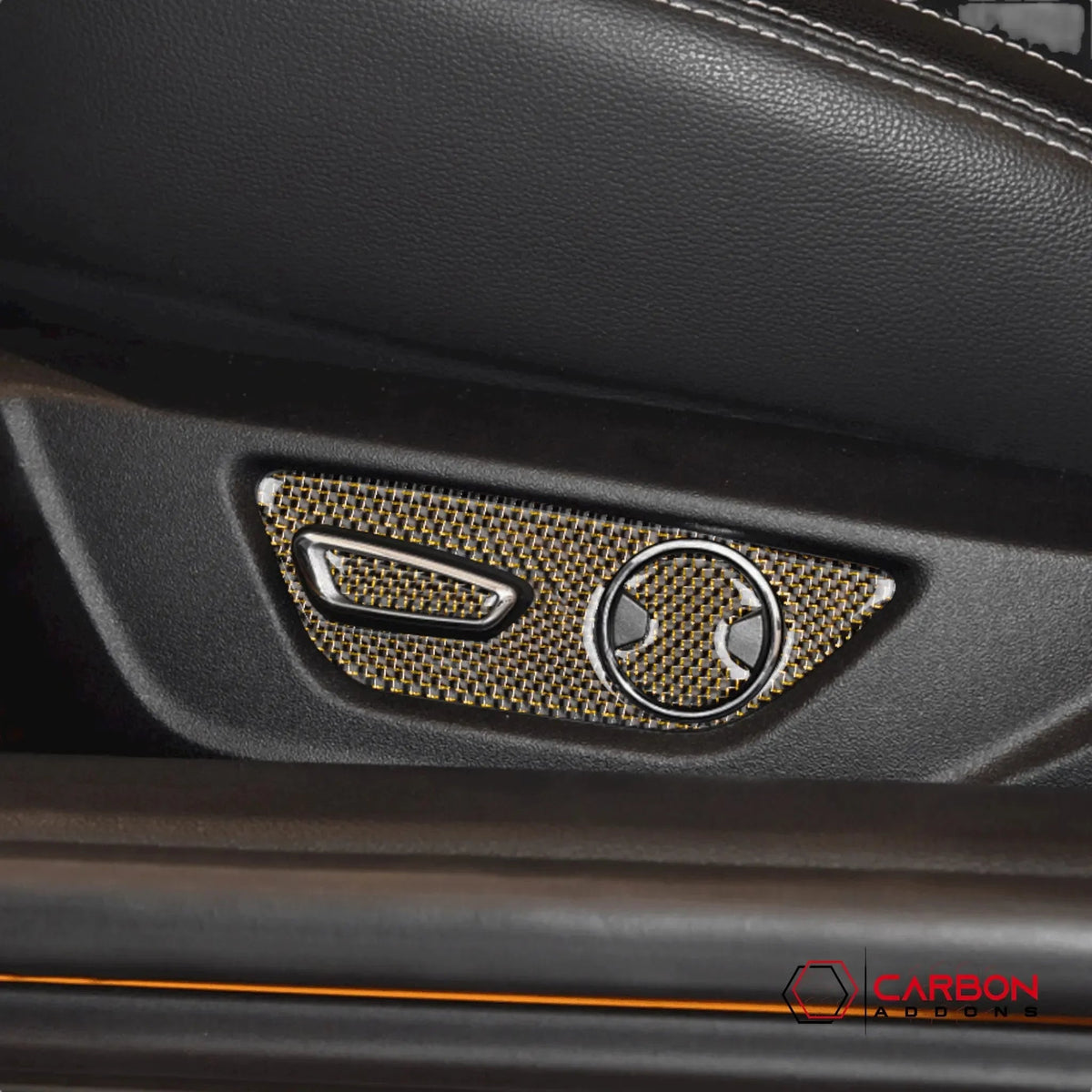 Reflective Carbon Fiber Seat Function Control Trim Overlay For Mustang 2015-2023