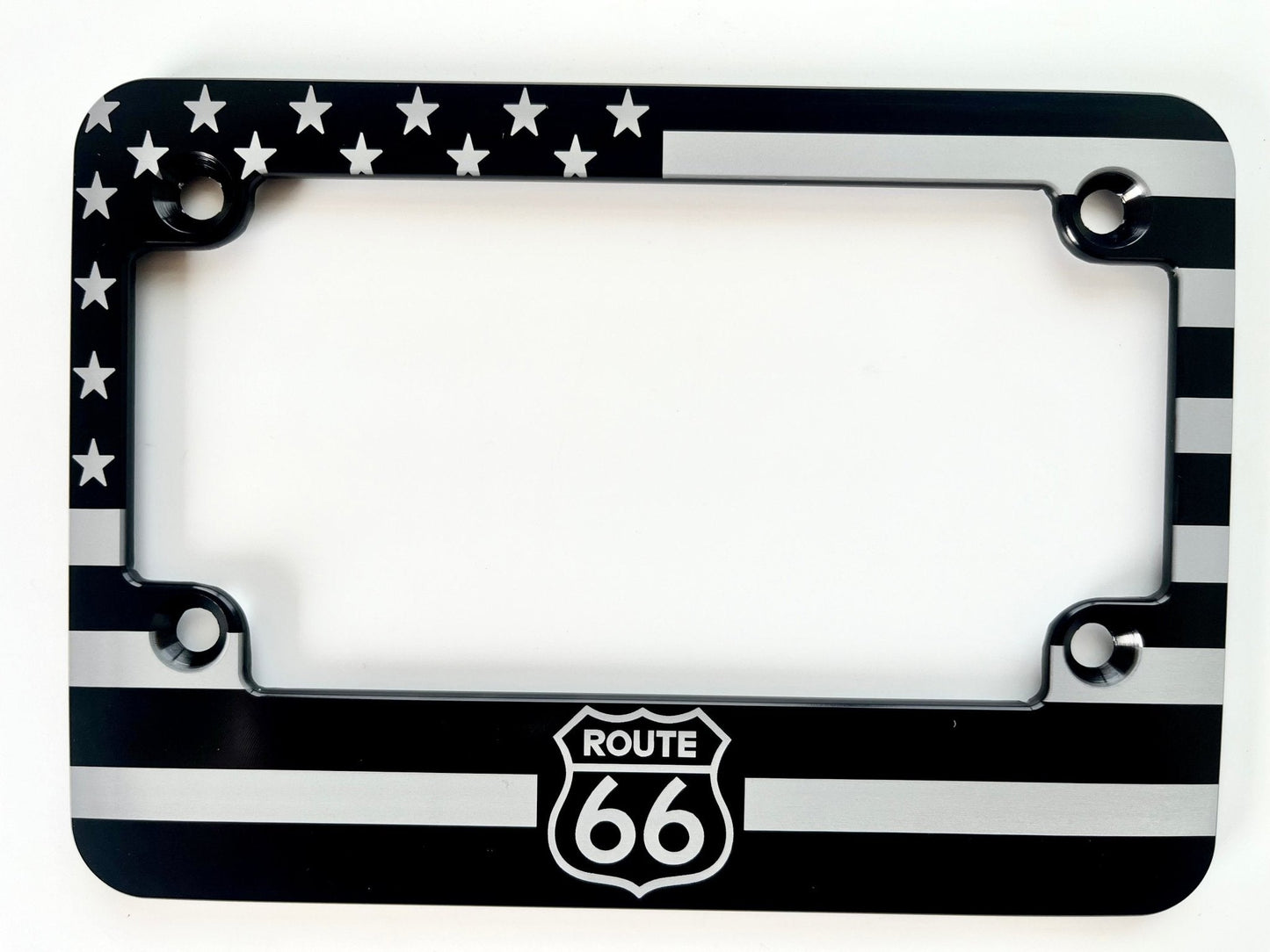 Route 66 American Flag Motorcycle Billet Aluminum License Plate Frame