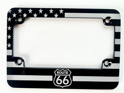 Route 66 American Flag Motorcycle Billet Aluminum License Plate Frame