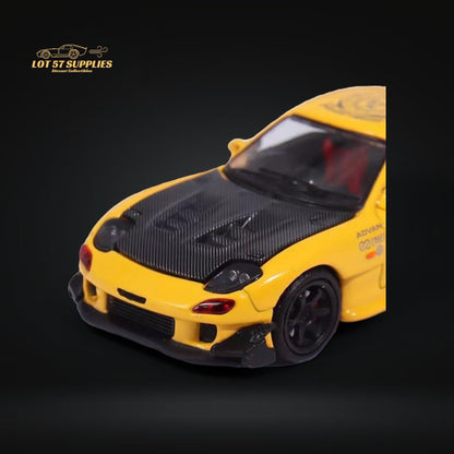 BSC Mazda RX7 FD3S Yellow Carbon Hood Black Wheels 1:64