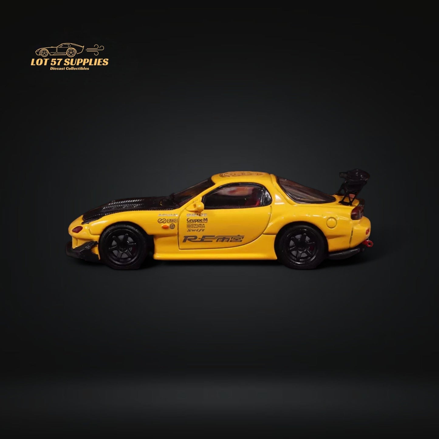 BSC Mazda RX7 FD3S Yellow Carbon Hood Black Wheels 1:64