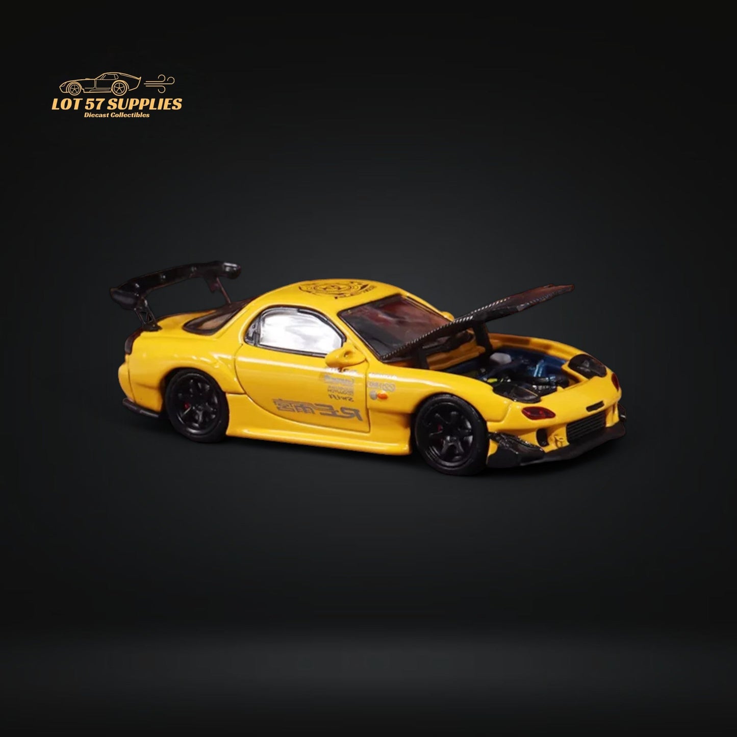 BSC Mazda RX7 FD3S Yellow Carbon Hood Black Wheels 1:64