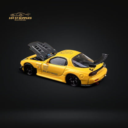 BSC Mazda RX7 FD3S Yellow Carbon Hood Black Wheels 1:64