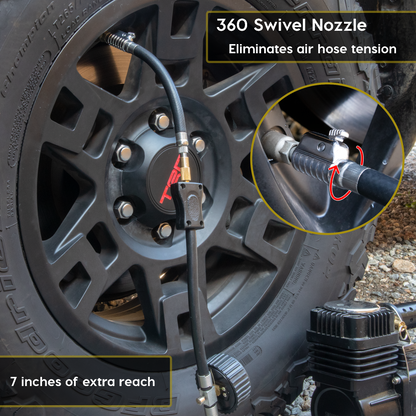 Lightning™ S2X Quick-Connect Locking Tire Inflator Air Chuck Extension | Patented Lock-on Compressor Hose Attachment (Open Flow)