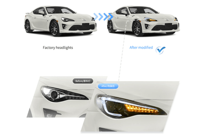Scion FR-S Subaru BRZ Toyota GT86 1st Gen (ZN6/ZC6) Black Dual Beam Projector Headlights (2012-2021)