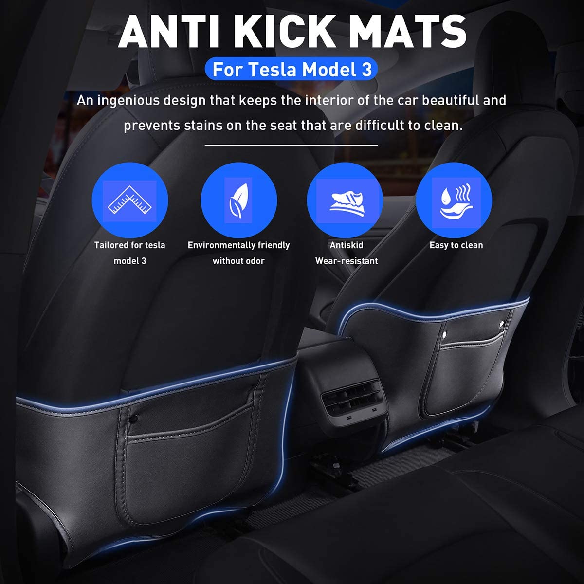 Seat Back Kick Protector for Model 3/Y | Storage Pockets | Easy Clean | TESERY