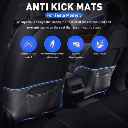 Seat Back Kick Protector for Model 3/Y | Storage Pockets | Easy Clean | TESERY