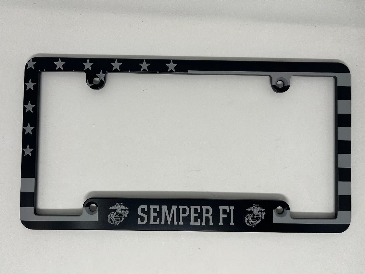 Semper Fi American Flag Billet Aluminum License Plate Frame