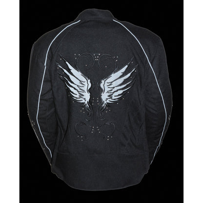 Milwaukee Leather SH1954 Women's Black Textile Jacket with Stud and Wings Detailing
