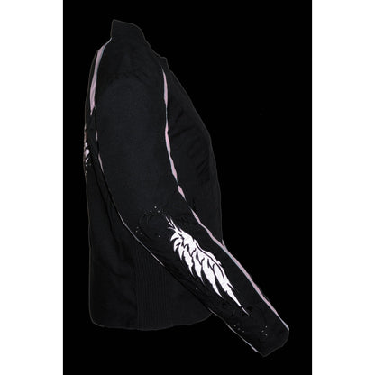 Milwaukee Leather SH1954 Women's Black and Pink Textile Jacket with Stud and Wings Detailing