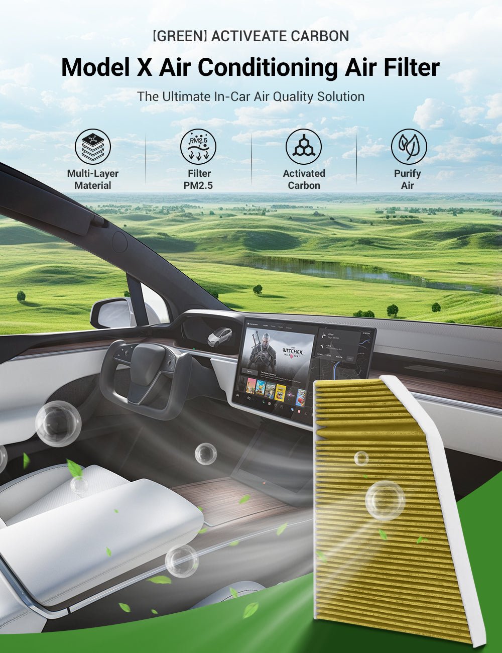 Activated Carbon Cabin Air Filter for Model X | HEPA PM2.5 Filtration