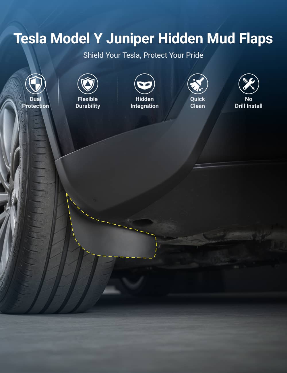 TESERY Hidden Mud Flaps for Model Y Juniper | Invisible Protection