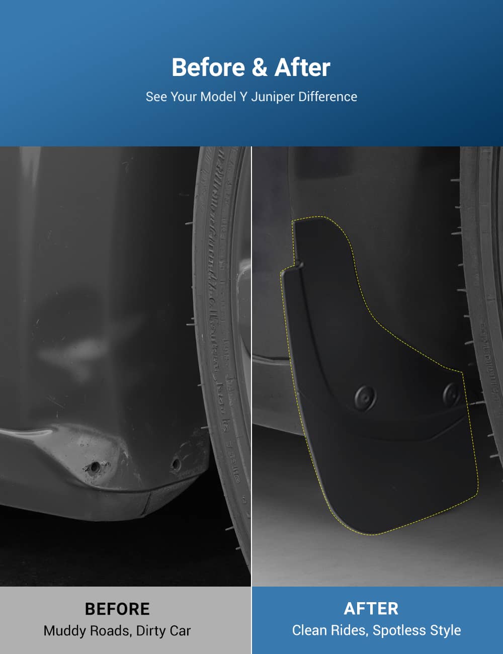 TESERY Hidden Mud Flaps for Model Y Juniper | Invisible Protection