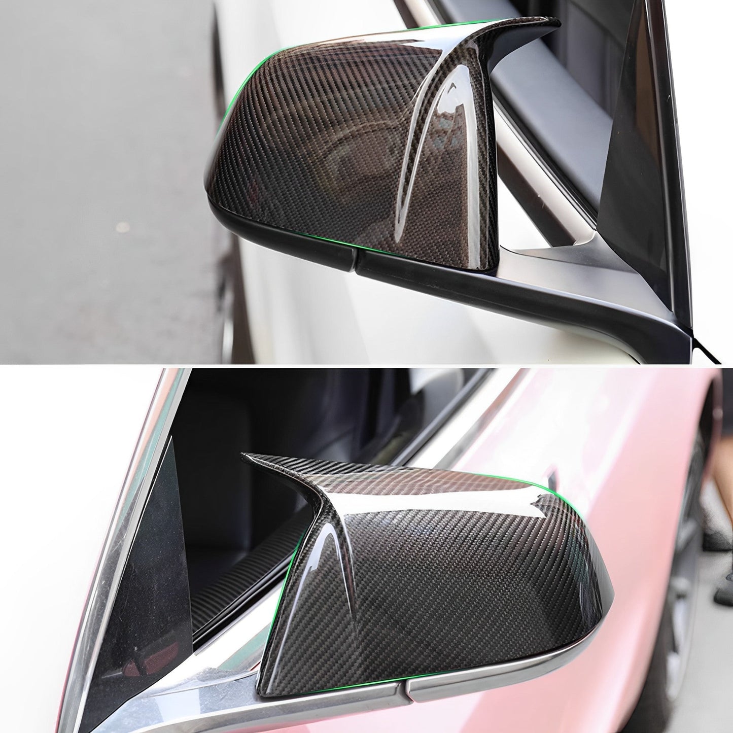 Dry Carbon Fiber Mirror Caps for Model S/X | Sporty Style | 2 Finishes | 4 Versions | Lightweight