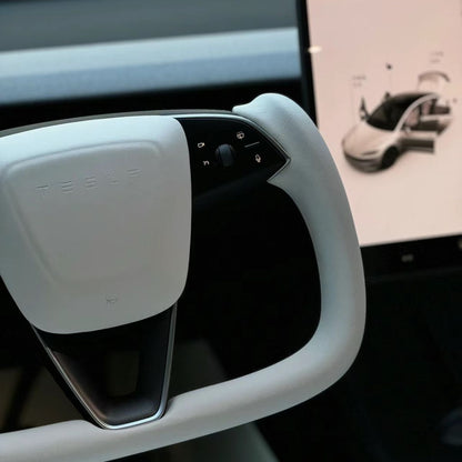 TESERY Model 3 Highland & Model Y Juniper Yoke Plaid Steering Wheel 【White Leather】