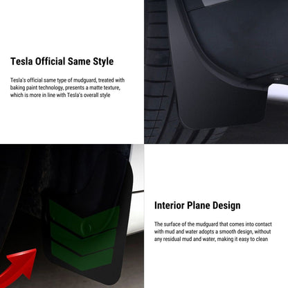 Upgraded OEM Mud Flaps for Model 3/Y | 4-Piece Kit | TPV Material | No-Drill Install