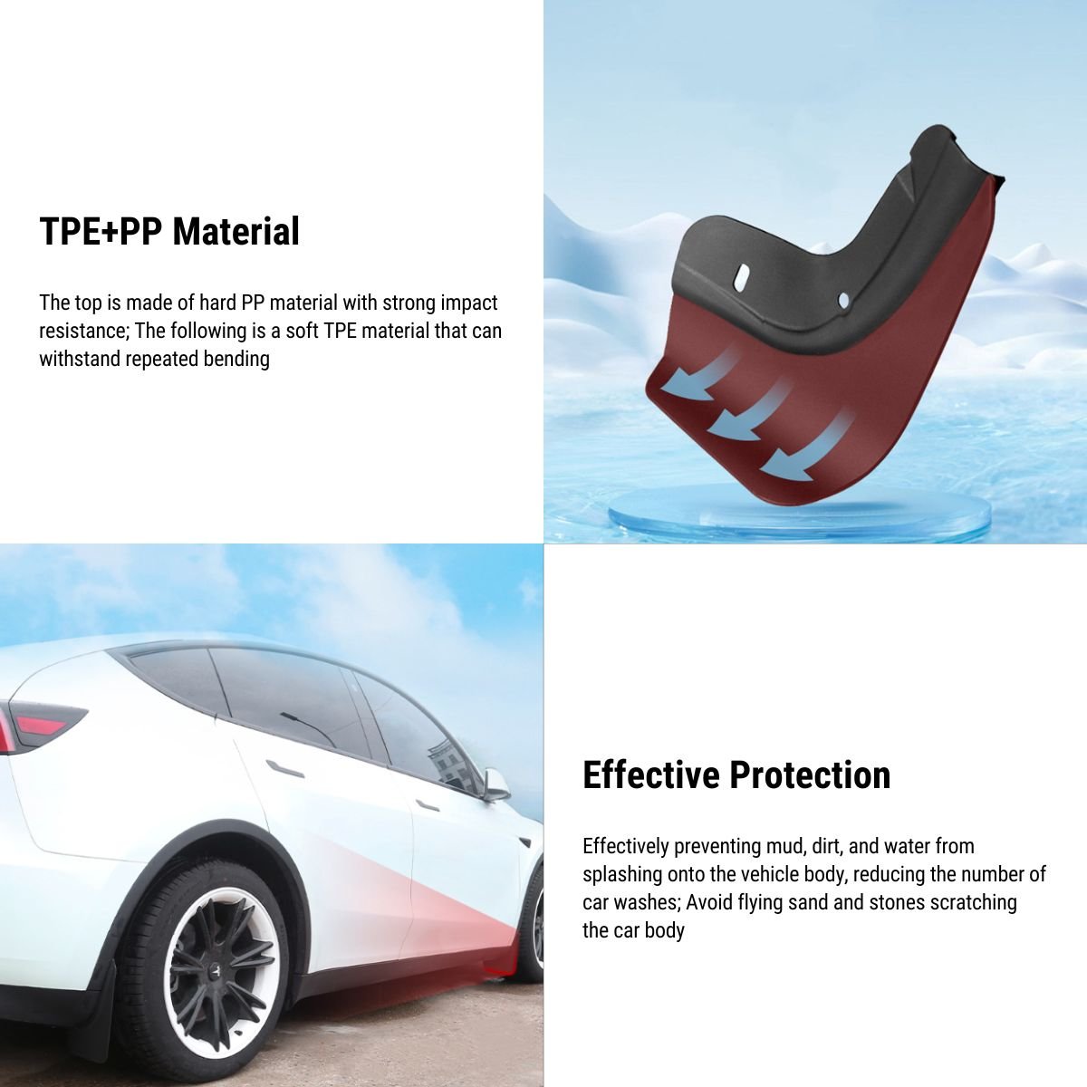 Upgraded OEM Mud Flaps for Model 3/Y | 4-Piece Kit | TPV Material | No-Drill Install