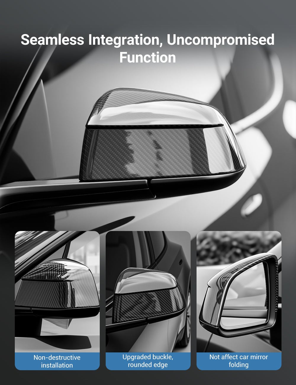 TESERY Side Mirror Cover for Model Y Juniper (OEM Style) - Dry Carbon Fiber Exterior Mods