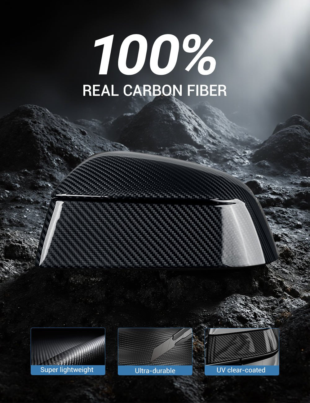 TESERY Side Mirror Cover for Model Y Juniper (OEM Style) - Dry Carbon Fiber Exterior Mods