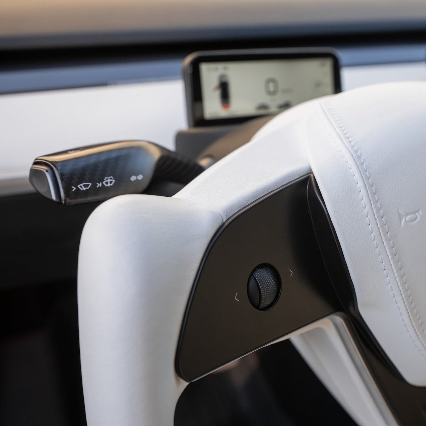 TESERY Yoke Plaid Steering Wheel for Tesla Model 3 / Y【White Leather】