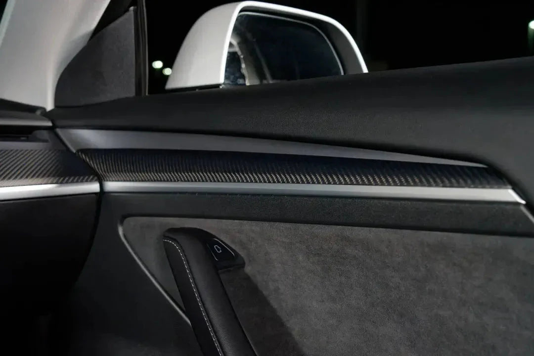 Tesla Model 3/Y Glossy Carbon Fiber Dashboard & Door Trim Set