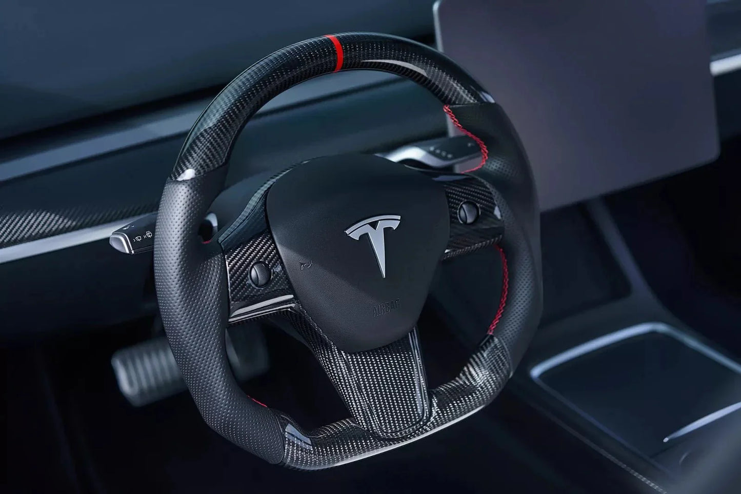 Tesla Model 3/Y Glossy Carbon Fiber Steering Wheel Replacement
