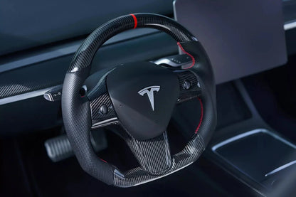 Tesla Model 3/Y Glossy Carbon Fiber Steering Wheel Replacement